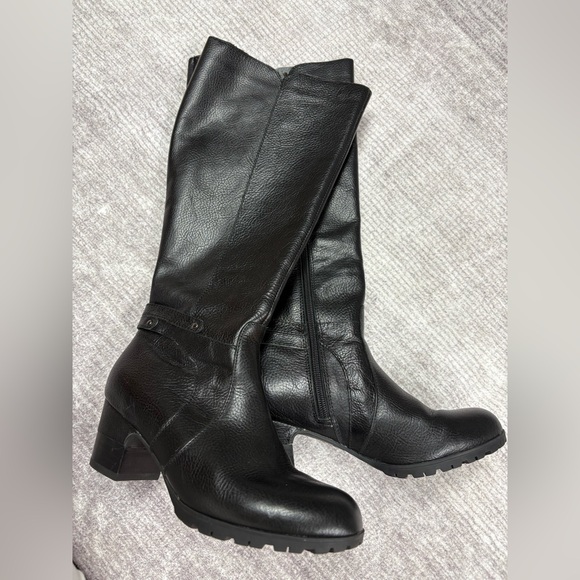 Jambu Chai Women Heeled Tall Leather Boots Size 6.5 Black Almond Toe Zip Neutral - Picture 10 of 10